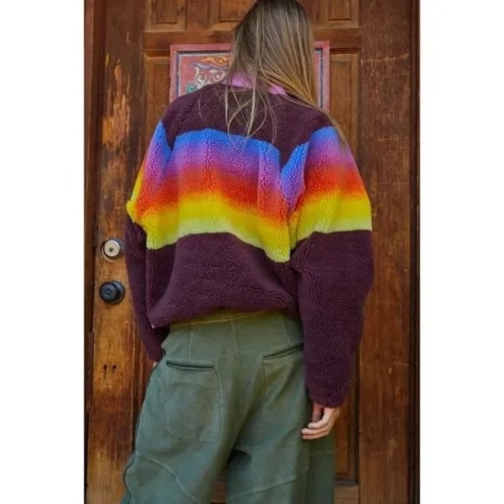 New Free People Hit the Slopes Printed Jacket Fleece Espresso Combo XS X Small - Picture 3 of 9